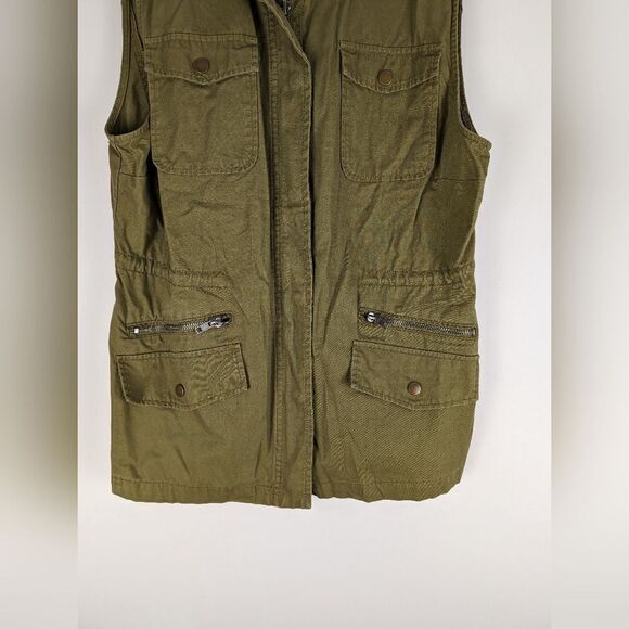 LOVE TREE Women's Green Military-Style Vest Jacket With Pockets Size Medium - Picture 2 of 6
